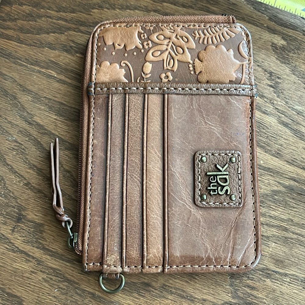 THE SAK Brown Leather Card Holder Key Chain Wallet
